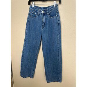Dazy Women’s Wide Leg High Waisted Blue Denim Jeans Size S Cotton Blend Casual